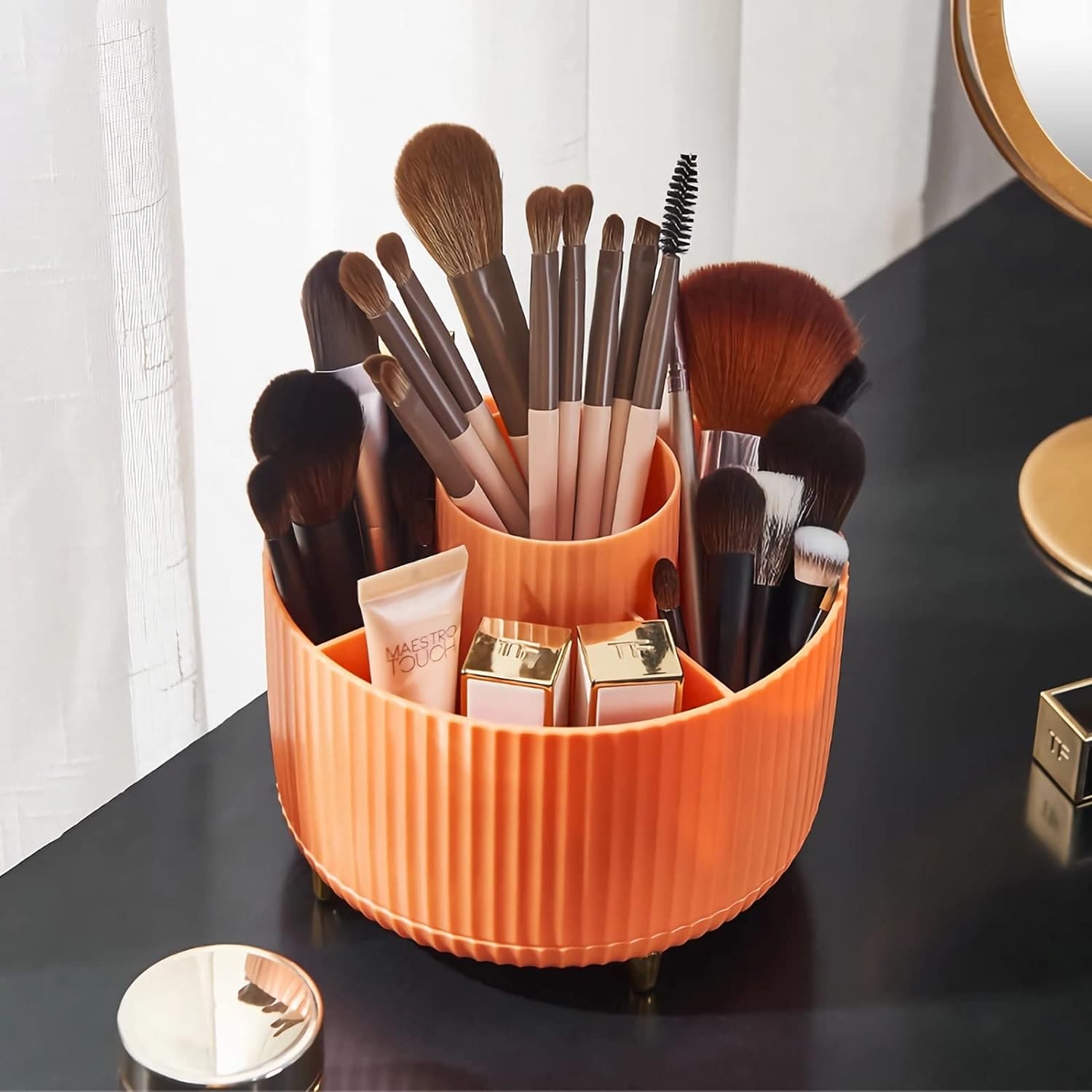 Versatile Desk Organizer, Multi Compartment Storage Box, 360°Rotating Desktop Makeup Brushes Organizer, Portable Stationary Holder, Skincare Pen Organizer Stand, 5 Slots 360 Degree Rotating Desk Organizers Versatile Desk Organizer, Multi Compartment Storage Box, 360°Rotating Desktop Makeup Brushes Organizer, Portable Stationary Holder, Skincare Pen Organizer Stand, 5 Slots 360 Degree Rotating Desk Organizers